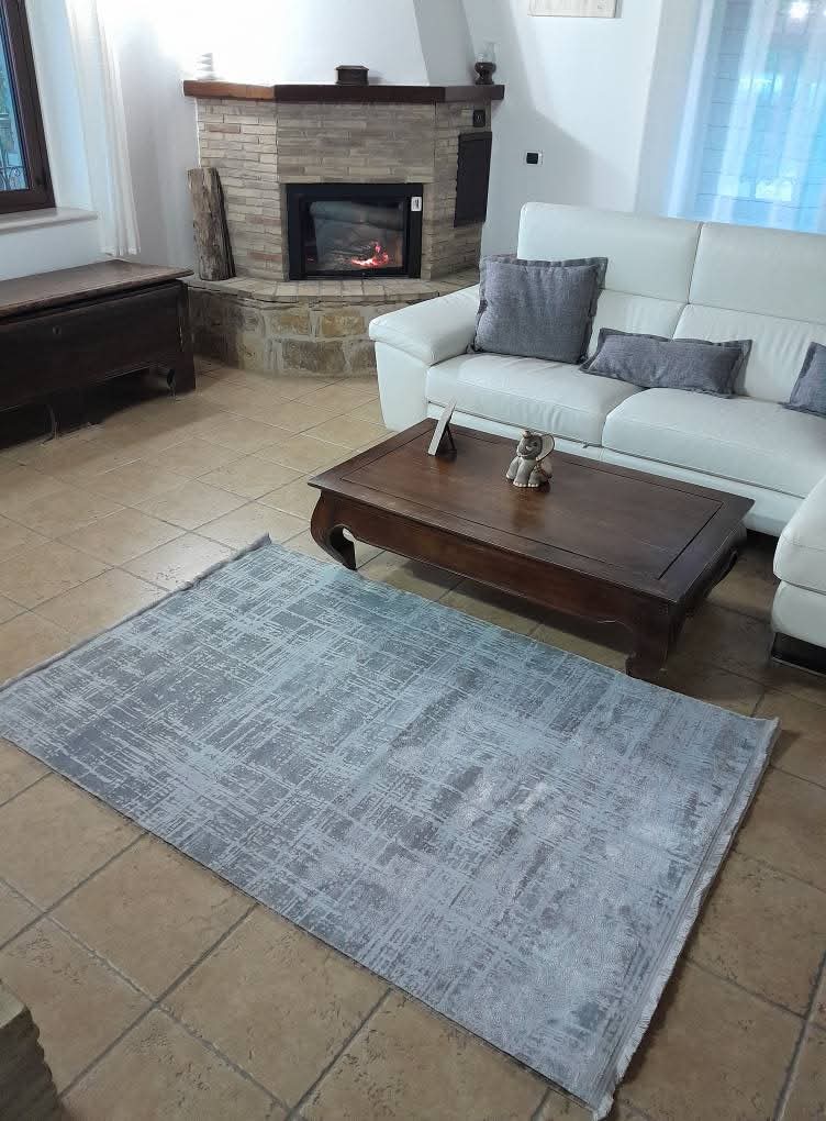 Tappeto Moderno Venita bianco - grigio - Design Astratto con Frange per Salotto e Camera