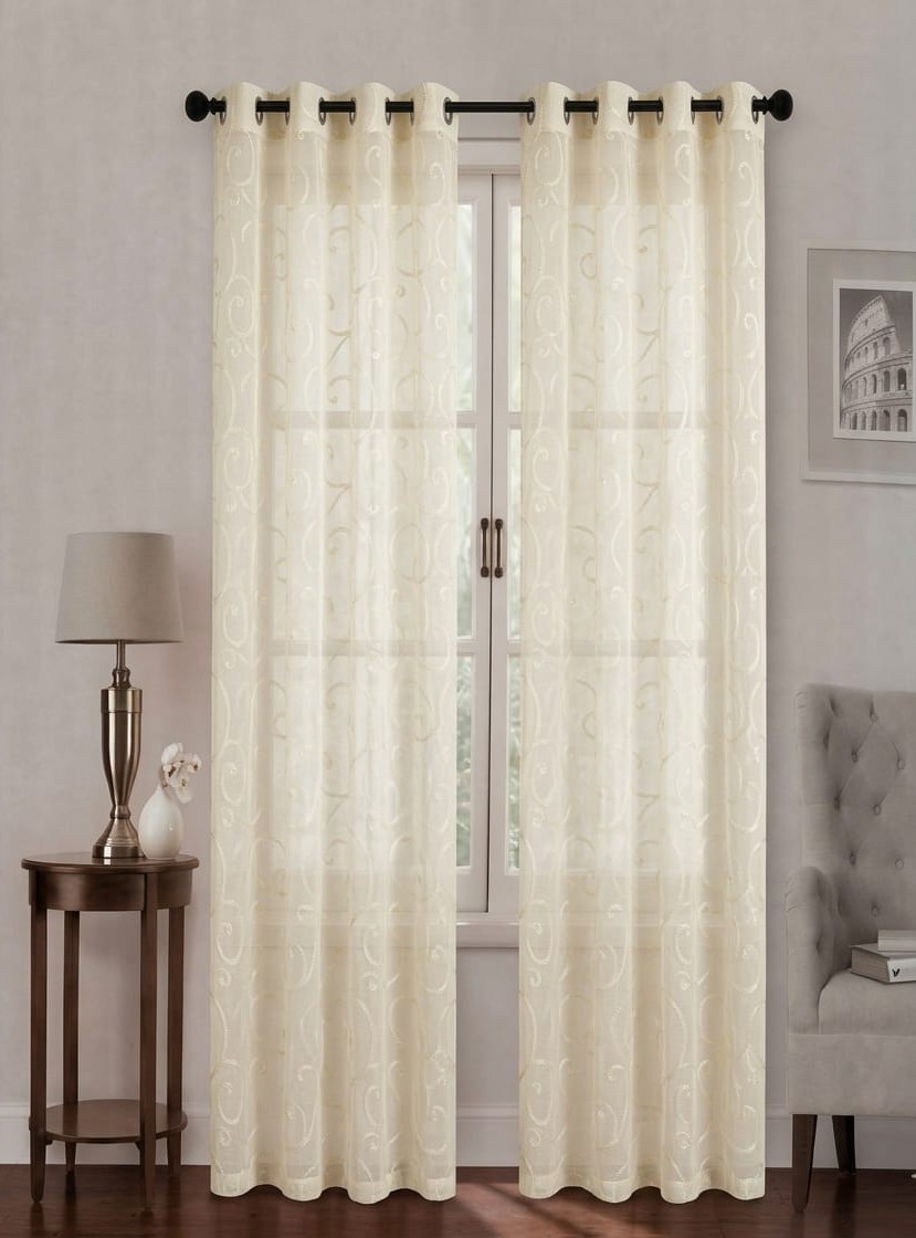 Tenda Rio trasparente ricamata con 8 anelli 140x290 cm