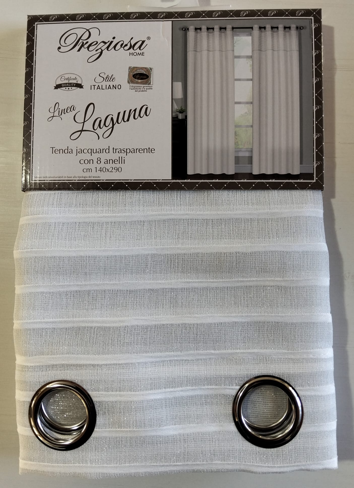 Tenda jacquard Laguna con anelli 140x290 per soggiorno, camera e cucina