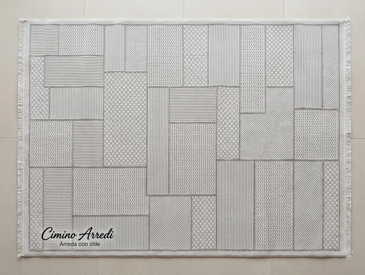 Tappeto Moderno Deco Avior beige con trama patchwork geometrico anti-polvere