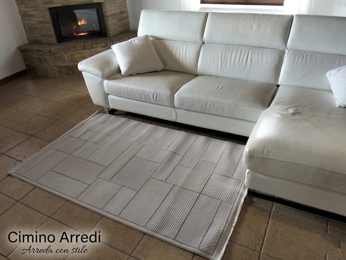 Tappeto Moderno Deco Avior beige con trama patchwork geometrico anti-polvere