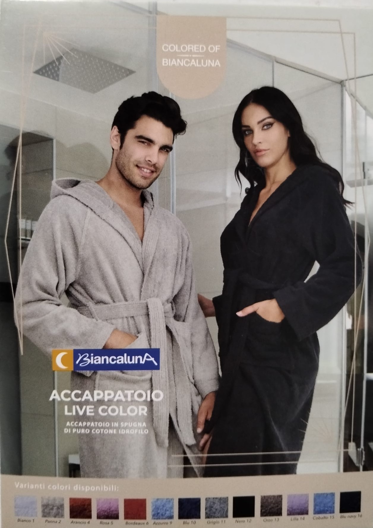 Accappatoio Unisex Biancaluna Live Color in Spugna di Puro Cotone Idrofilo con Cappuccio