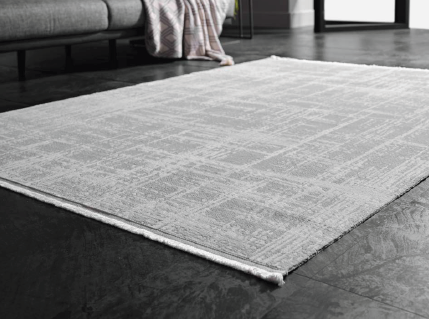 Tappeto Moderno Venita bianco - grigio - Design Astratto con Frange per Salotto e Camera