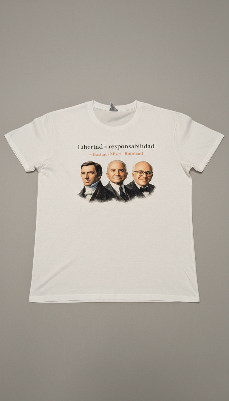 Camiseta blanca "Libertad = responsabilidad" con logo estampado 100% algodón.