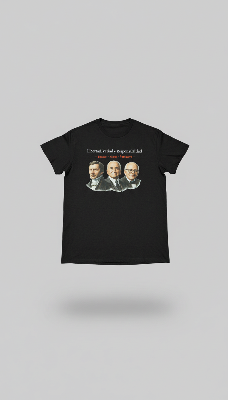 Camiseta negra "Libertad = responsabilidad" con logo estampado 100% algodón.