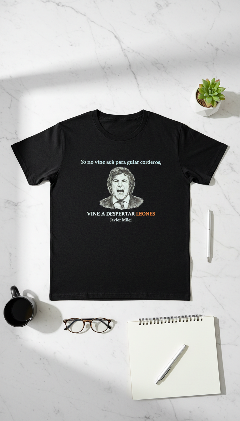 Camiseta negra con frase de Javier Milei con logo estampado 100% algodón.