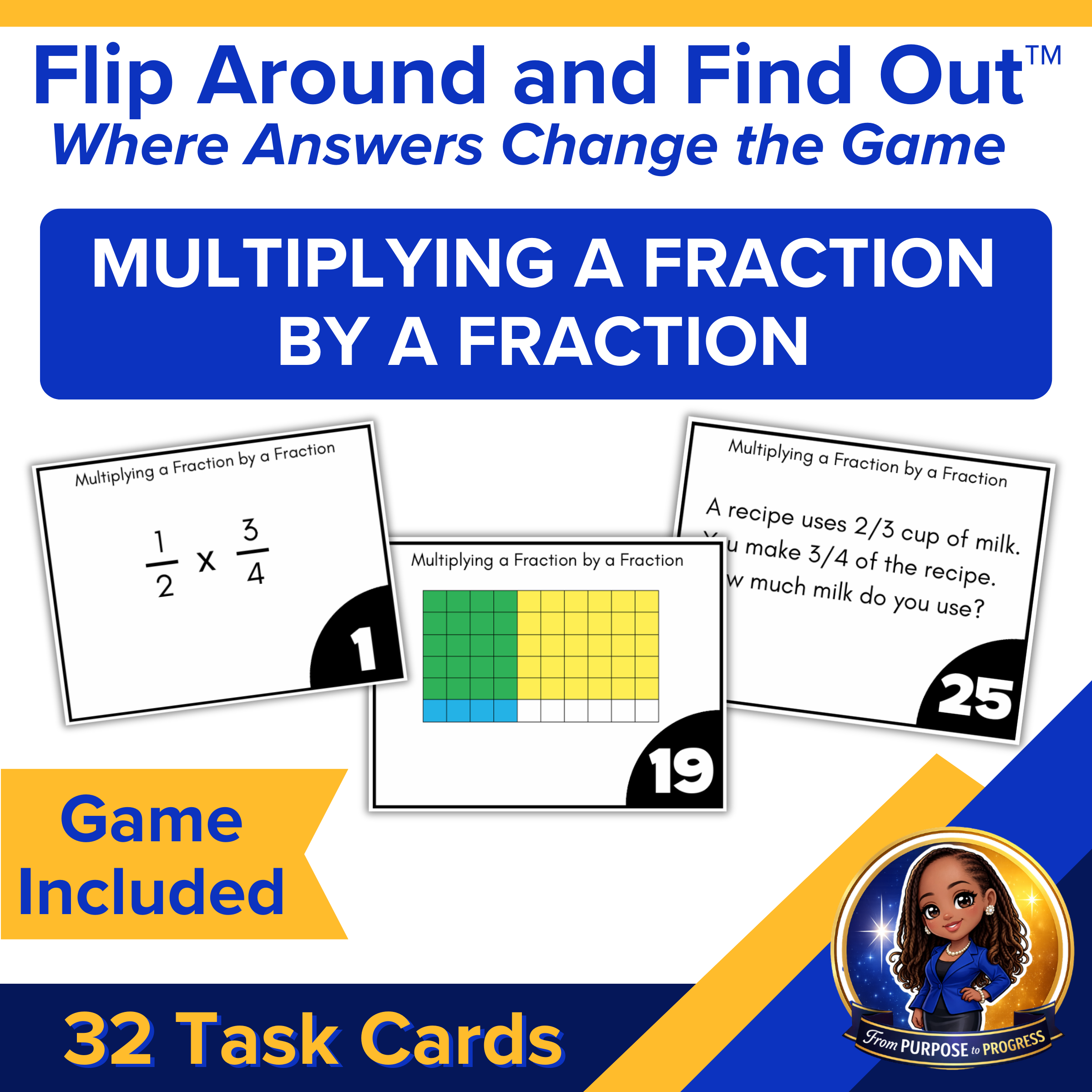 Multiplying Fraction by Fraction Task Cards + Game