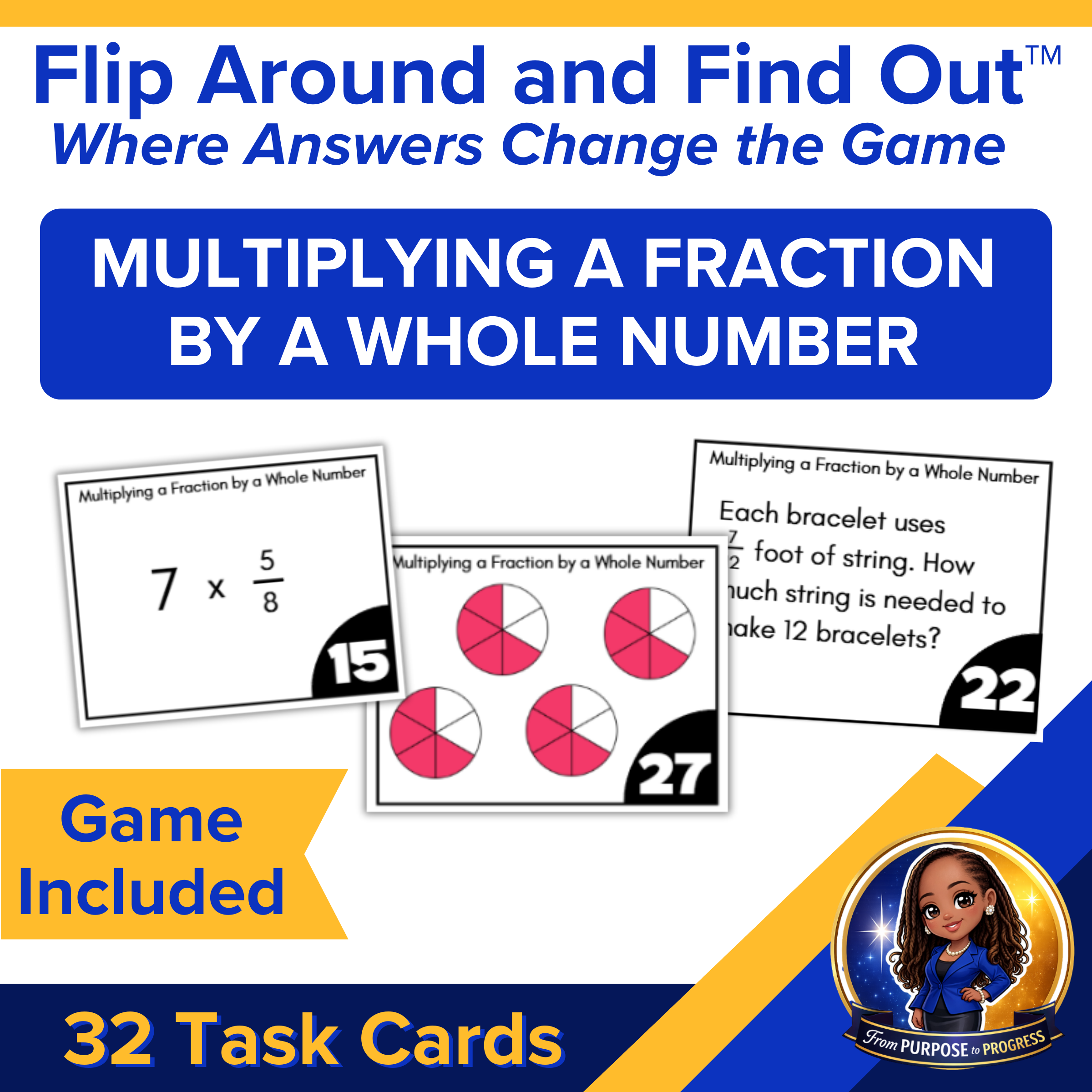 Multiply Fraction by Whole Number Task Cards + Game