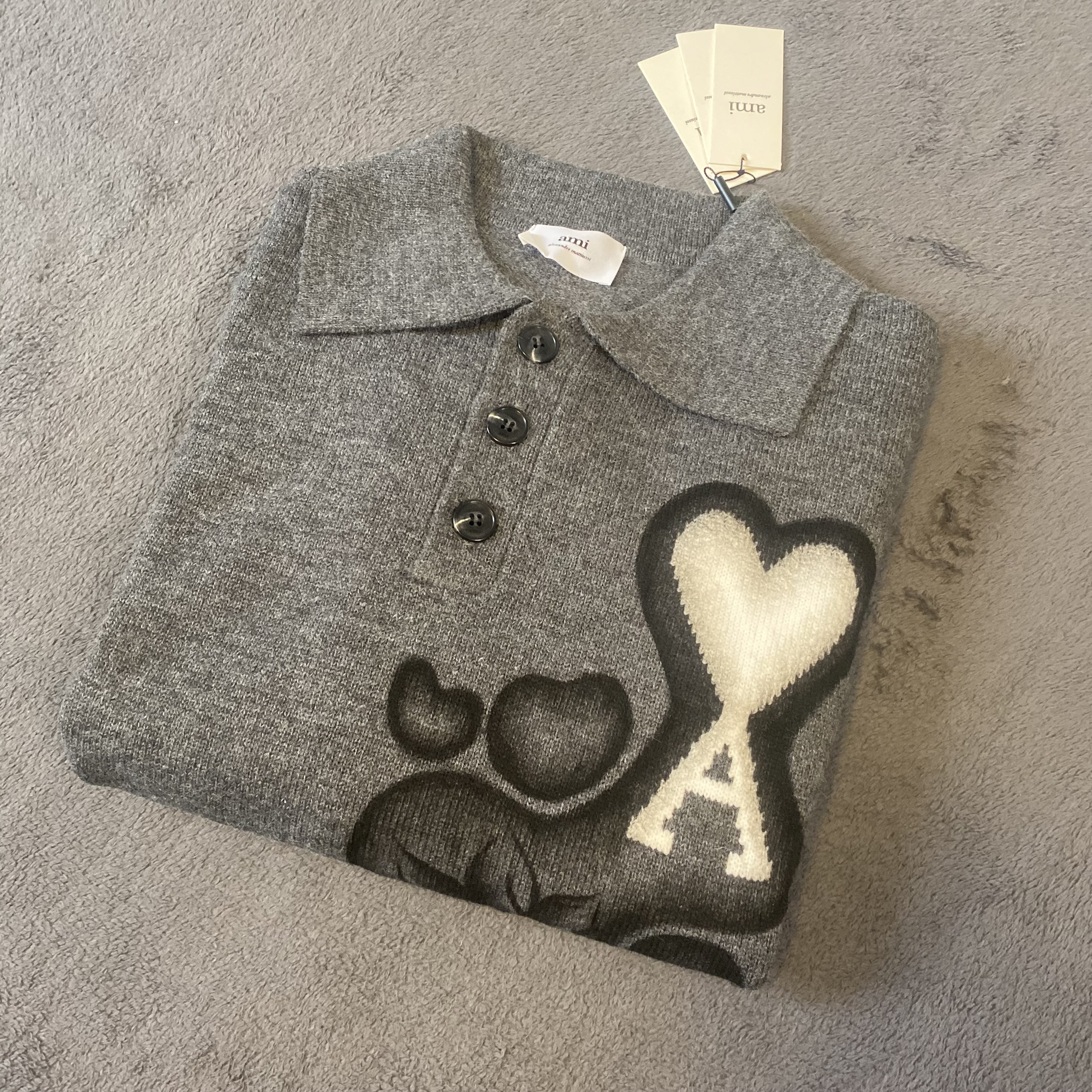 Ami Paris Grey POLO Sweater - M - Burbujitas