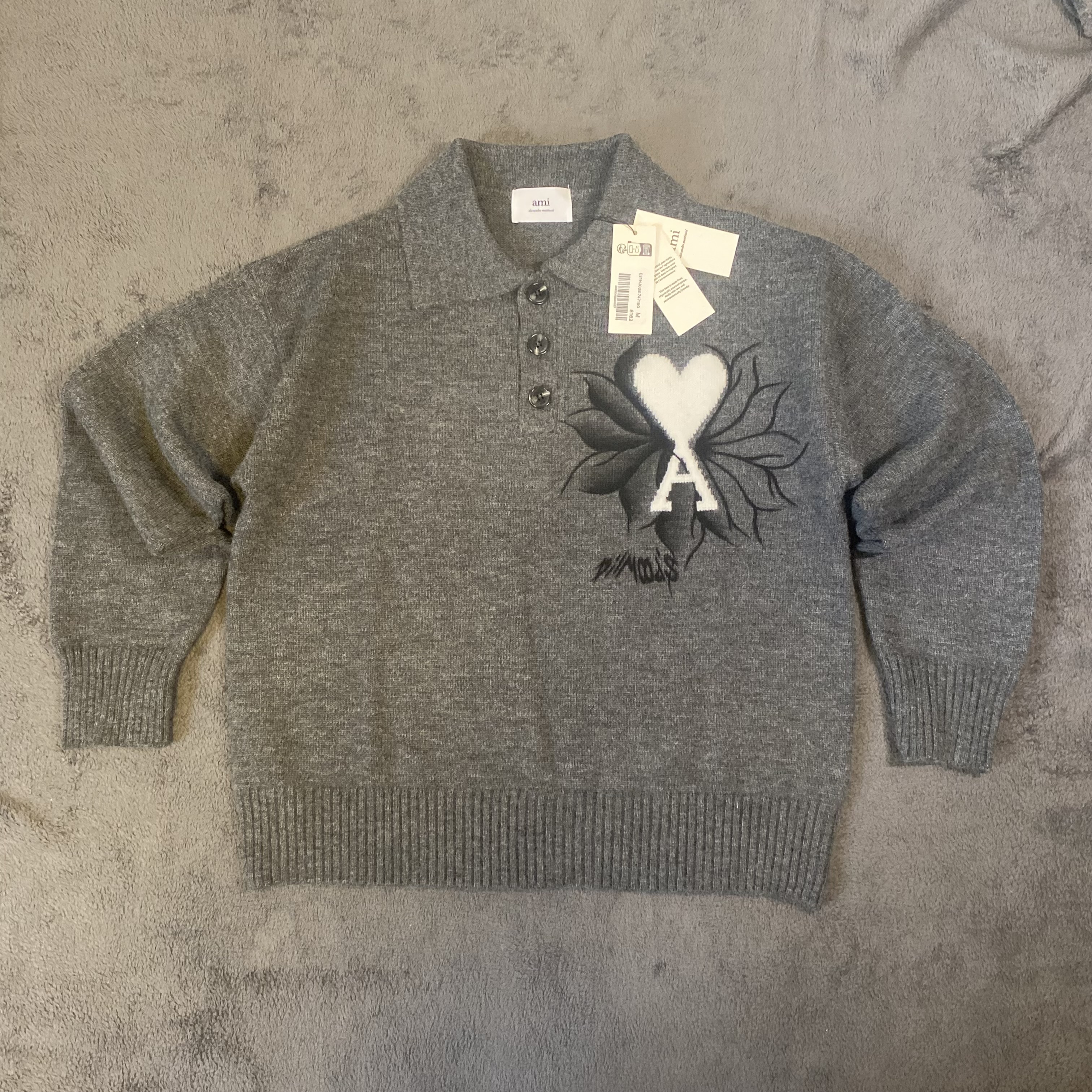 Ami Paris Grey POLO Sweater - M