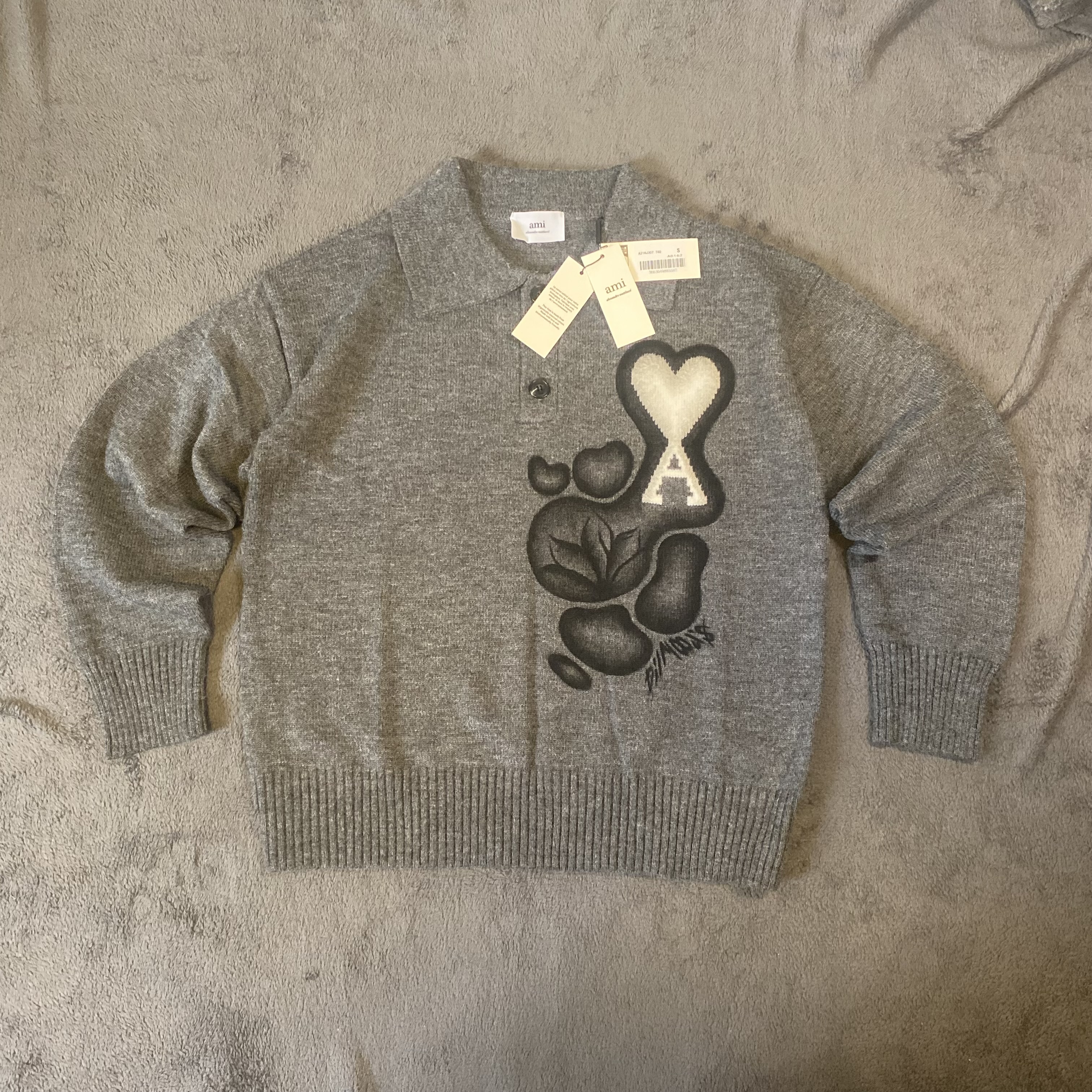 Ami Paris Grey POLO Sweater - M - Burbujitas