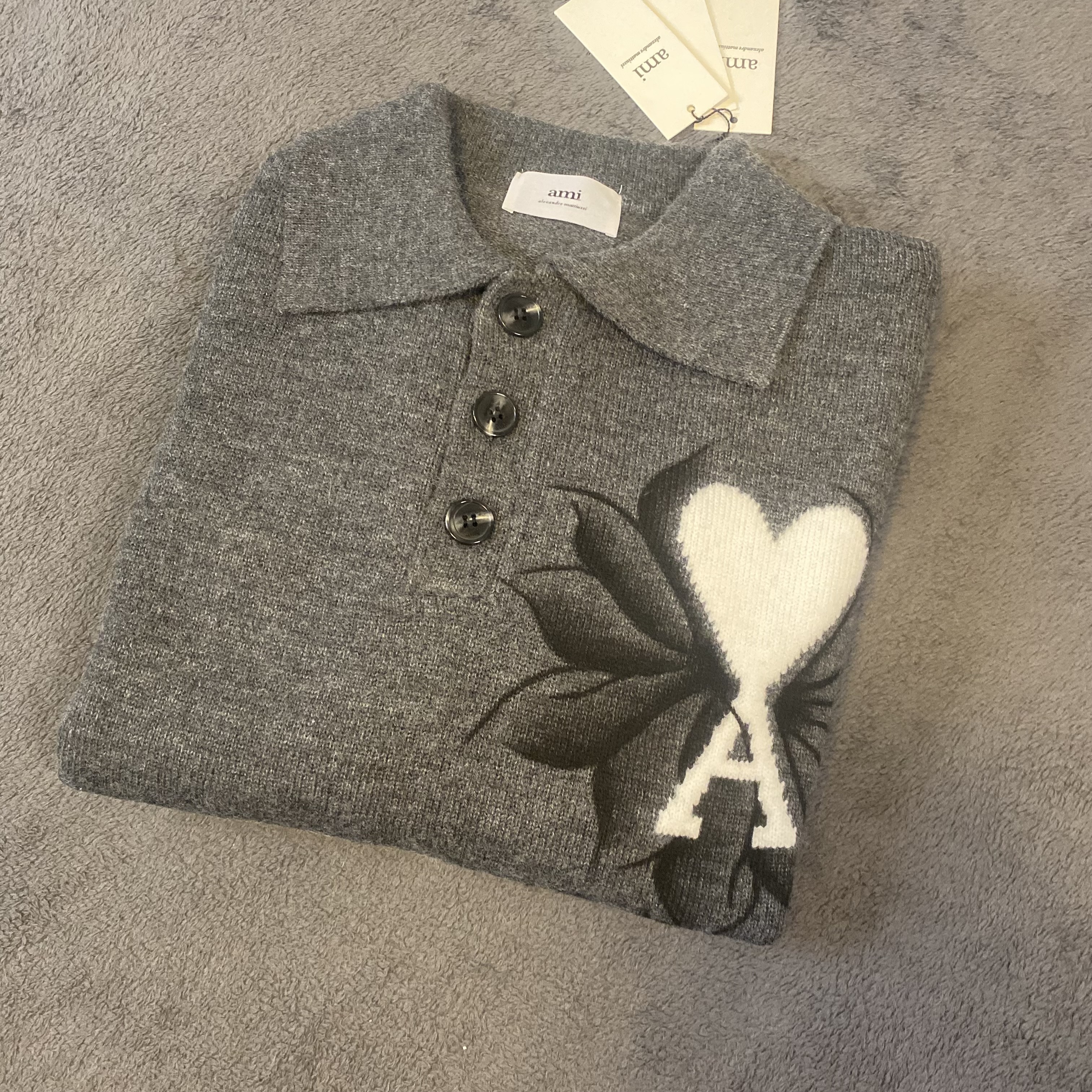 Ami Paris Grey POLO Sweater - M