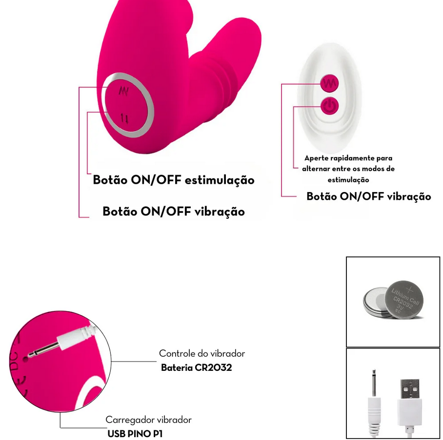 Vibrador de calcinha com estimulador clitoriano por Tecnologia de Vibroar