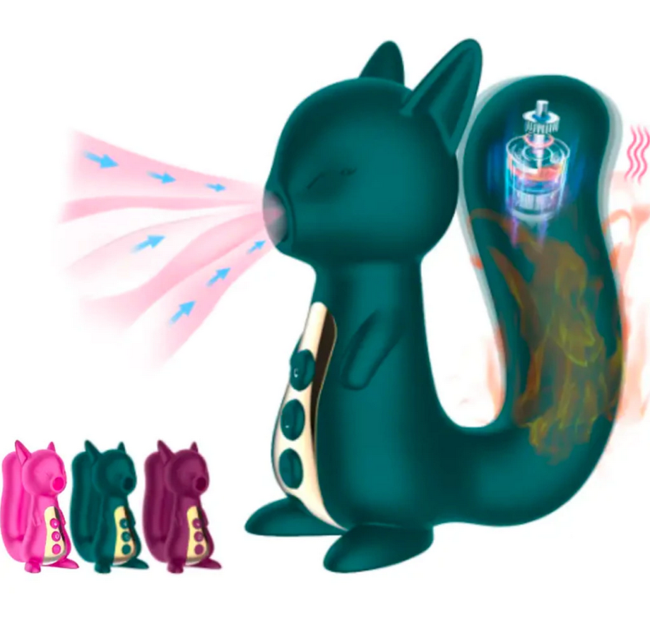 Vibrador em formato de Esquilo com Estimulador Clitóriano e Aquecimento