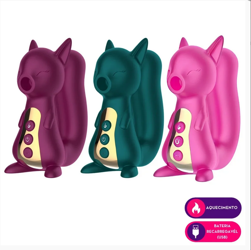 Vibrador em formato de Esquilo com Estimulador Clitóriano e Aquecimento