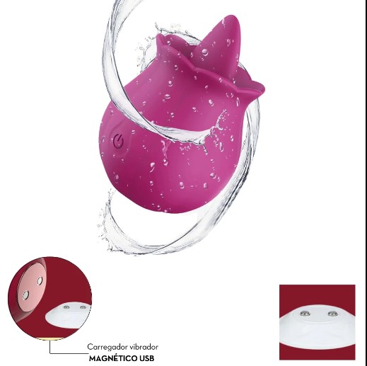 Vibrador com estimulador clitoriano em formato de língua 