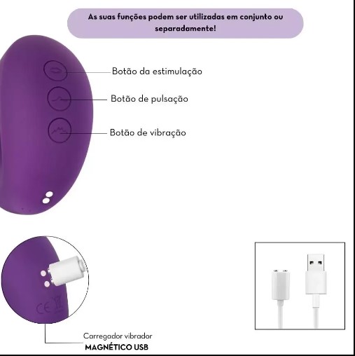 Vibrador estimulador 3 em 1 com formato de glande 