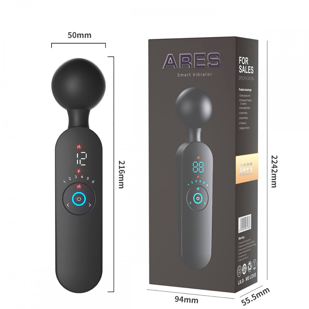 Ares Massageador Varinha Mágica Lilo com Aquecimento e 12 Modos de Vibração e 6 Velocidades