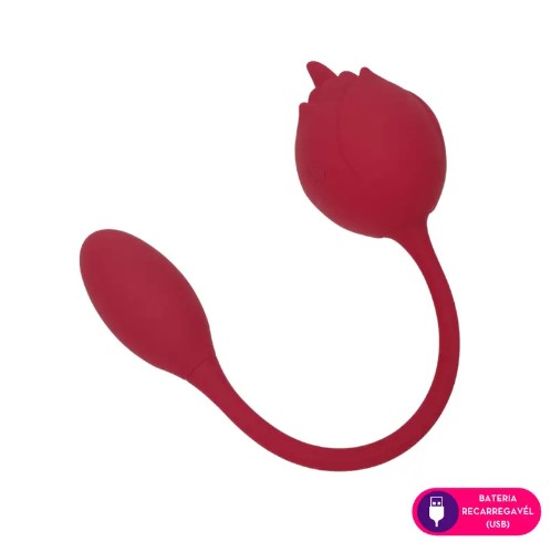 Estimulador clitoriano duplo em formato de rosa por aplicativo