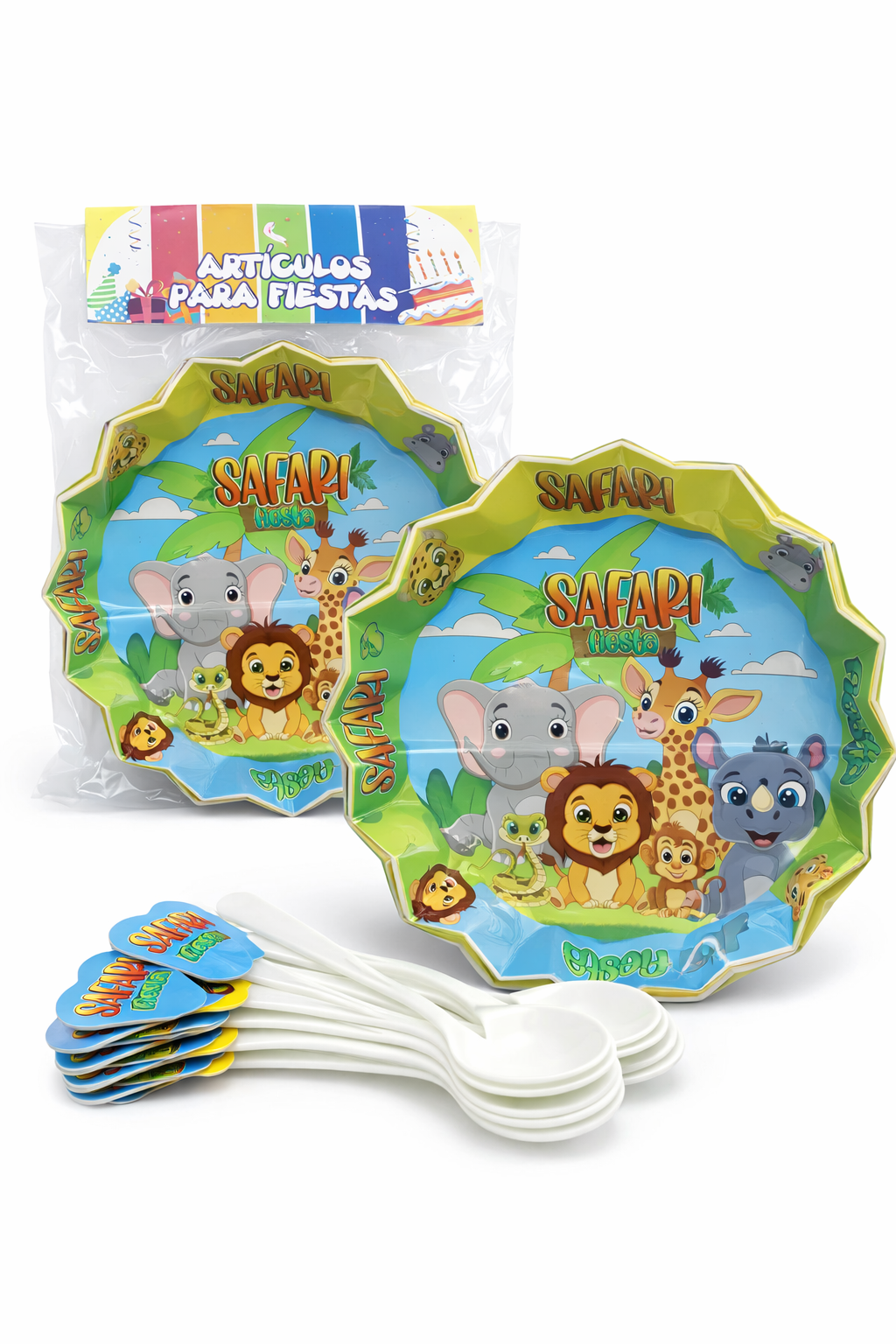 Set de 12 Platos y cucharas - Fiesta Safari 