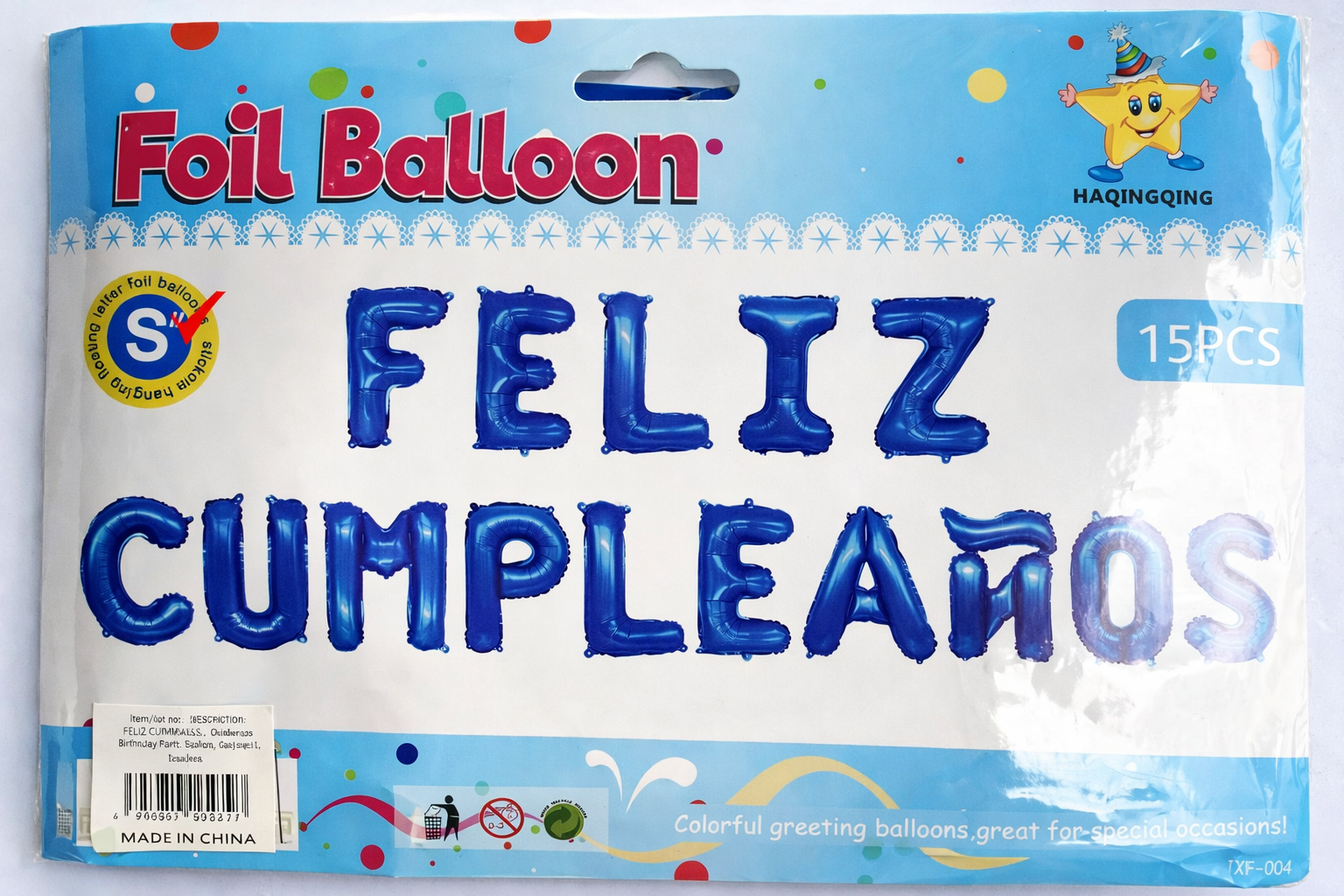 Globos de letras frase Feliz Cumpleaños -  Azul
