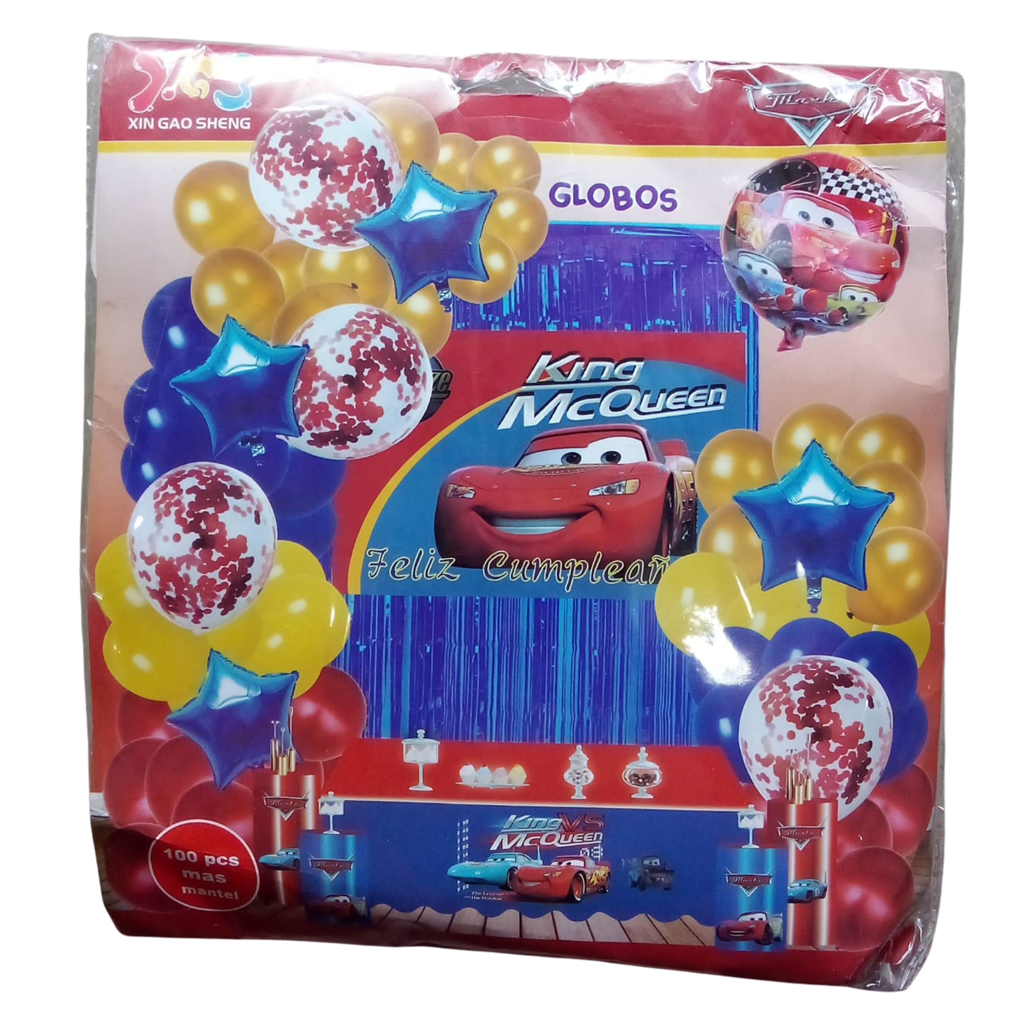 Kit de Decoracion globos - Fiesta Cars - 100 pzs incluye mantel