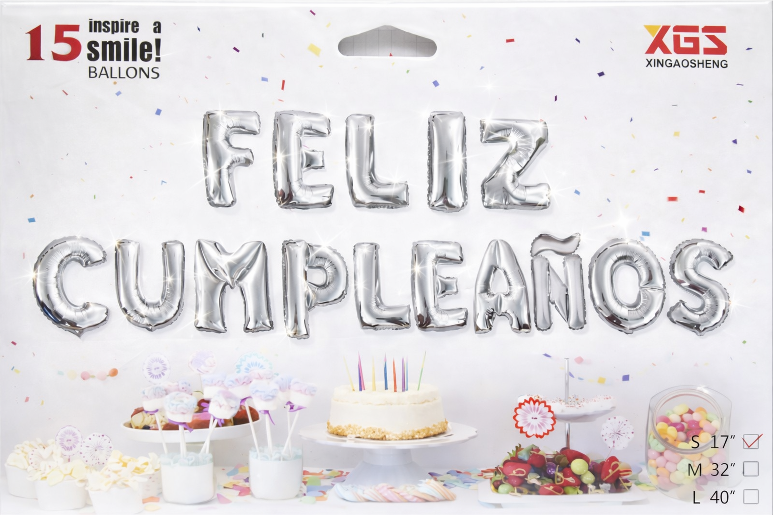 Globos de Letras Frase " Feliz Cumpleaños " - Plata