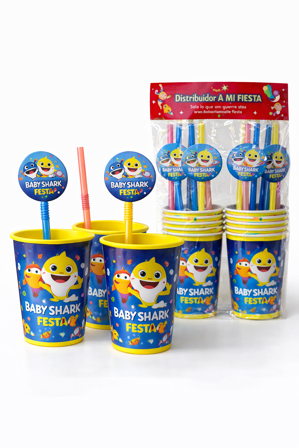 Vasos Baby Shark Fiesta - Paquete de 12 unidades