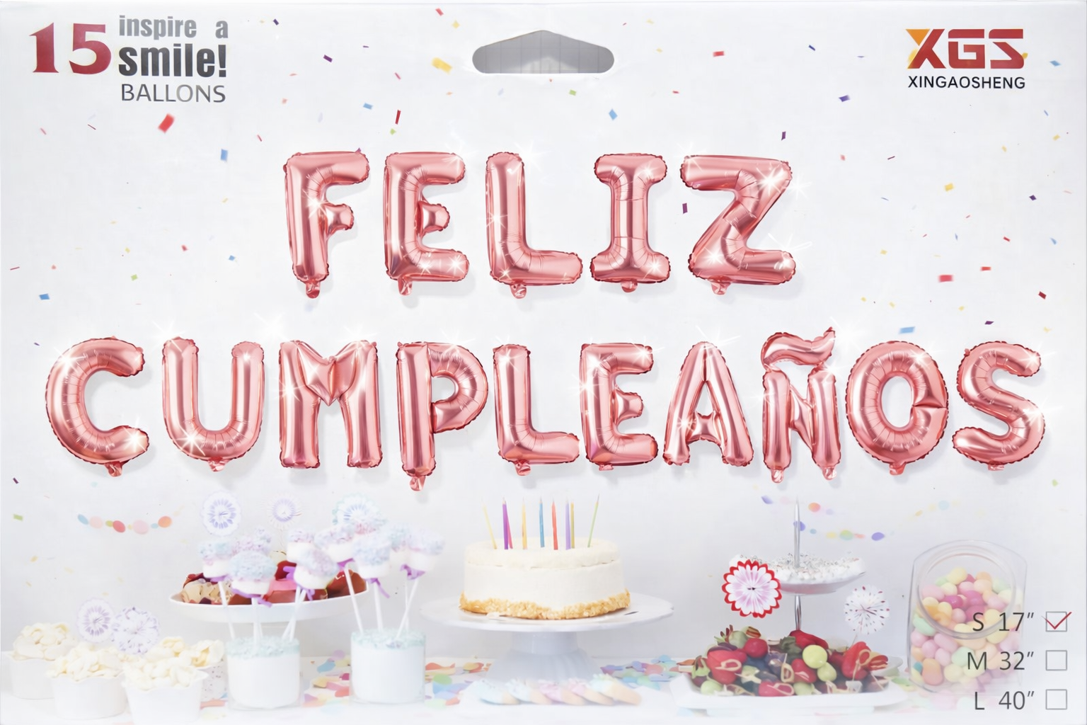 Globos de letras frase  'Feliz Cumpleaños' - Oro rosa