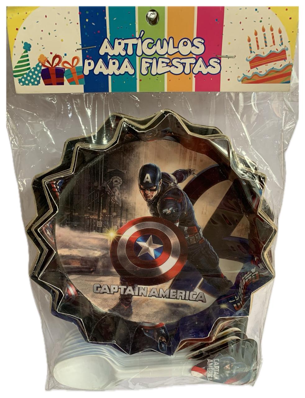 Set de 12 platos y cucharitas Fiesta Capitán América