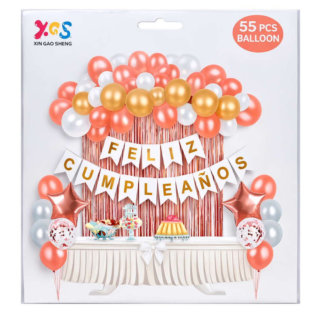 Kit de Decoración Feliz Cumpleaños Rosado - 55 pzs