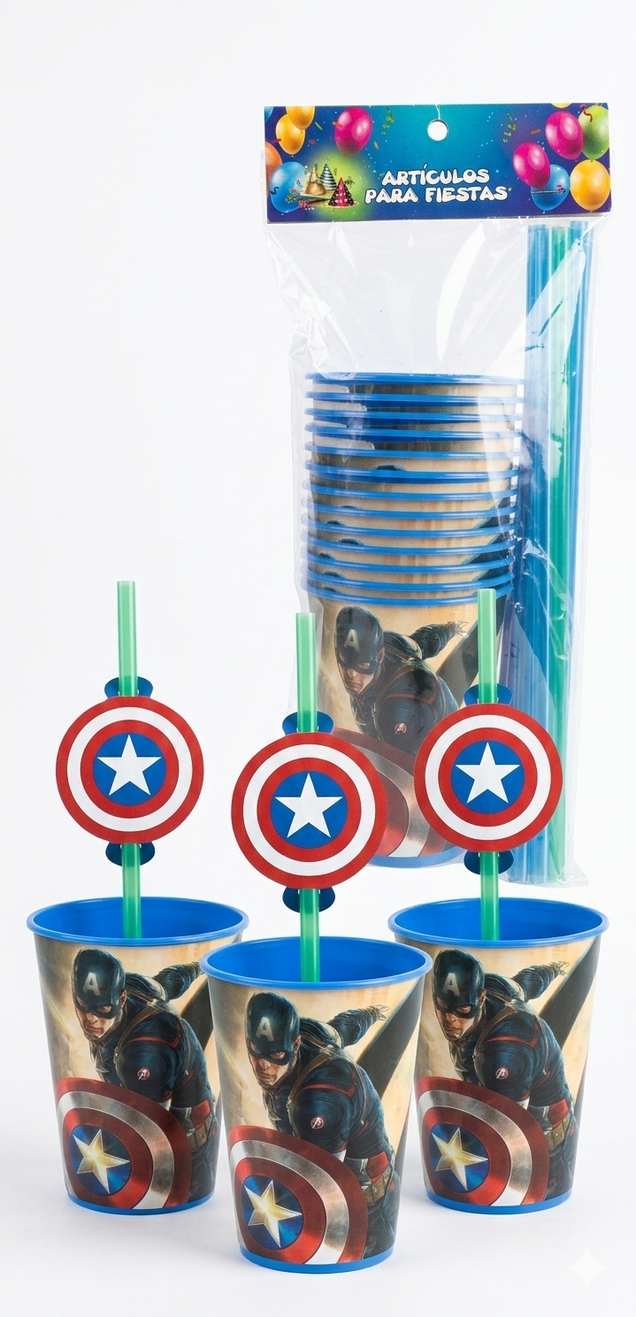 Vasos Tematica Capitán América - 12 unidades