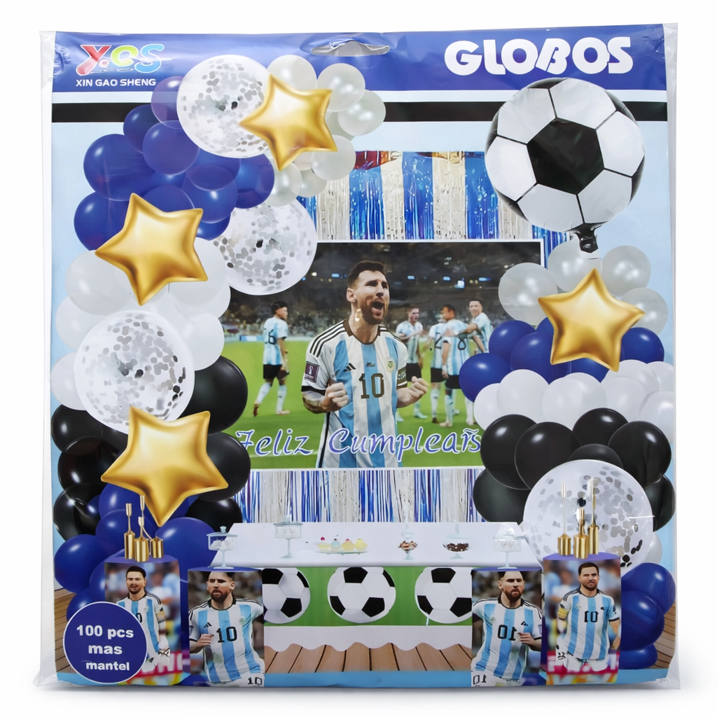 Kit decorativo con Globos Fiesta MESSI - 100 pzs - incluye mantel