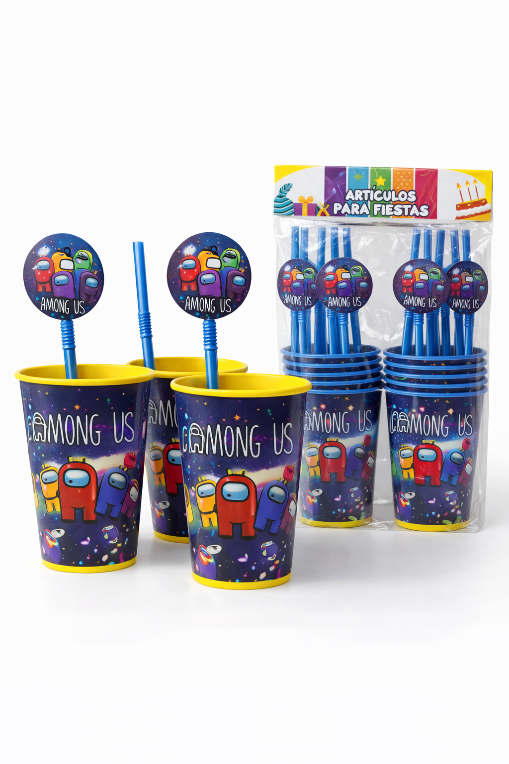 Paquete de 12 Vasos con sorbetes - Fiesta Among Us