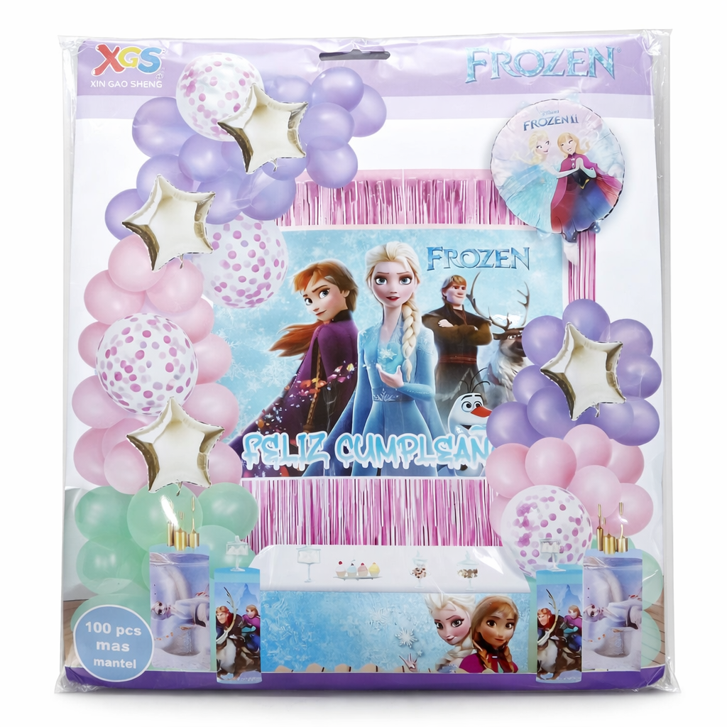 Kit Decorativo Frozen para Cumpleaños - 100 piezas incluye mantel