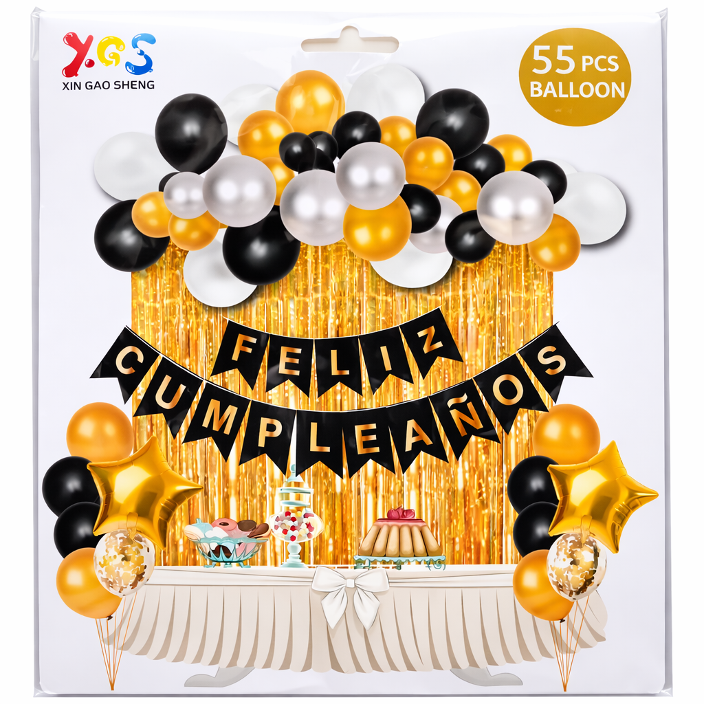 Kit de Decoración Feliz Cumpleaños (55 pcs) color dorado