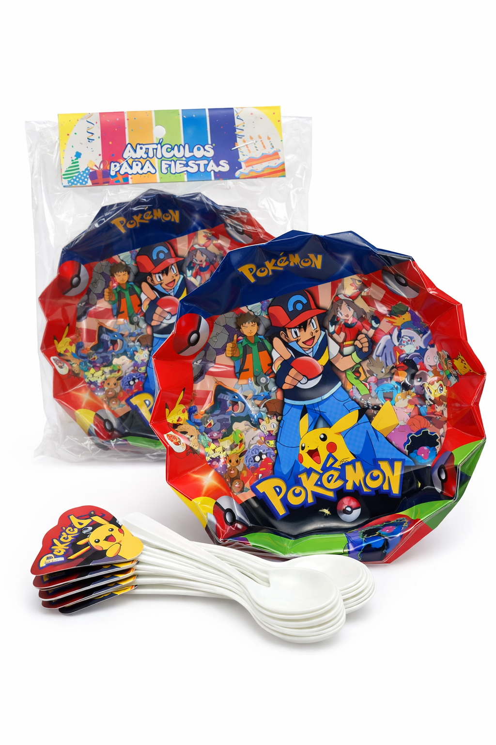 Set de 12 Platos y cucharitas - Fiesta Pokémon