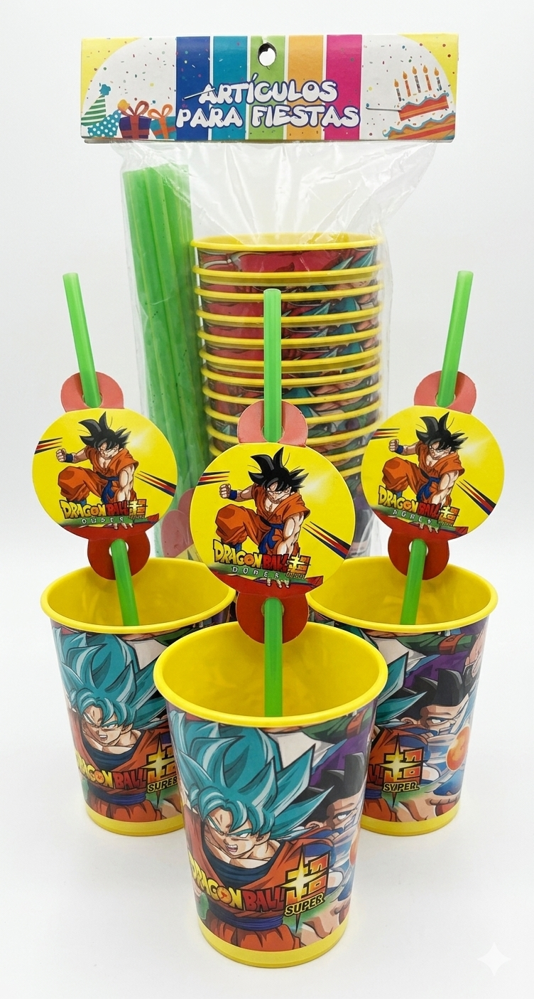 Set de Vasos y sorbetes Dragon Ball - 12 unidades