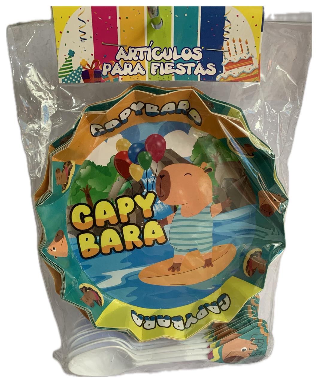 Set de 12 Platos y cucharitas de fiesta Capibara