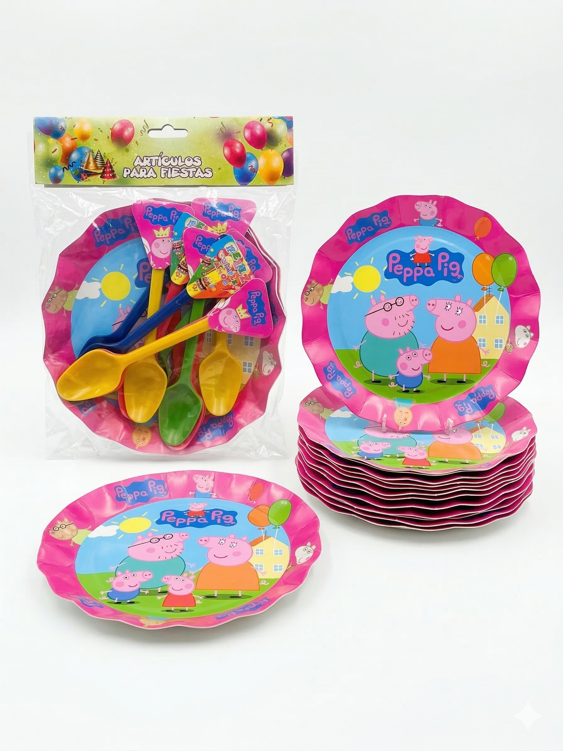Set de 12 platos y cucharitas - Fiesta Peppa Pig