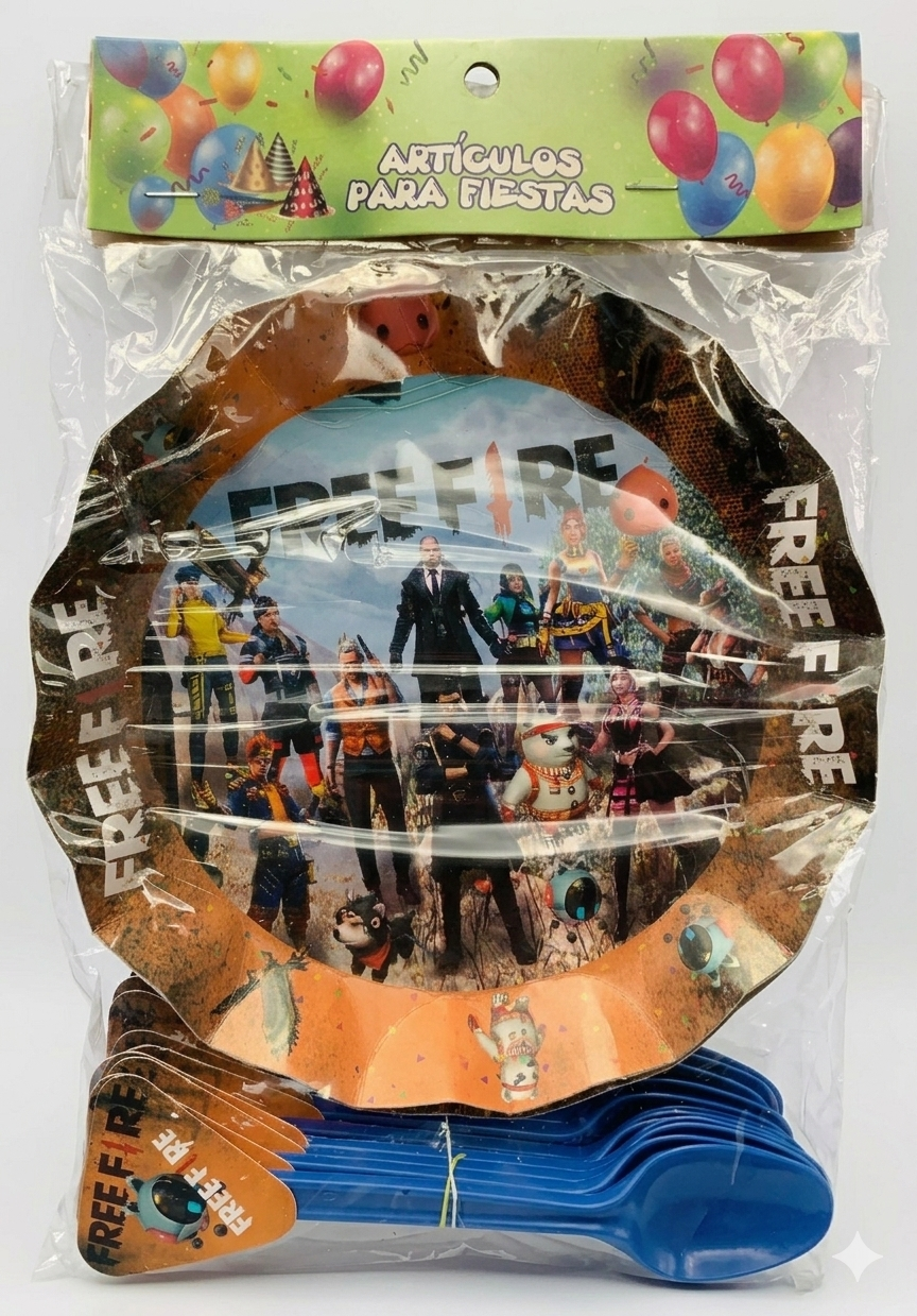 Set de 12 platos - Free Fire - incluye cucharitas