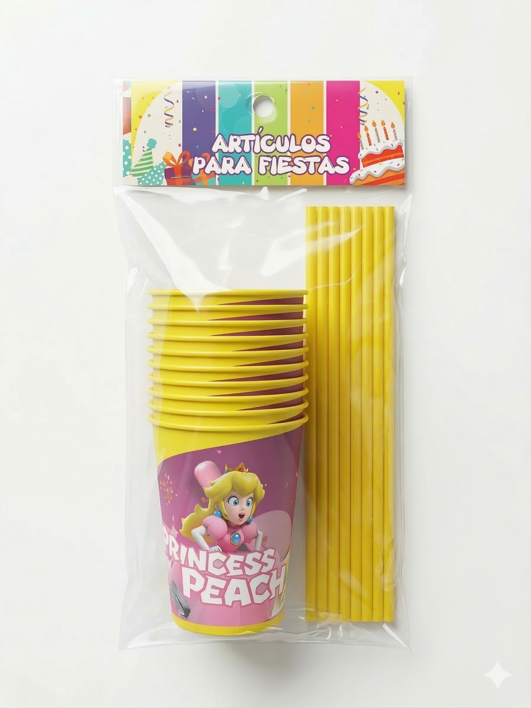 Paquete de 12 Vasos y Sorbetes - Princess Peach