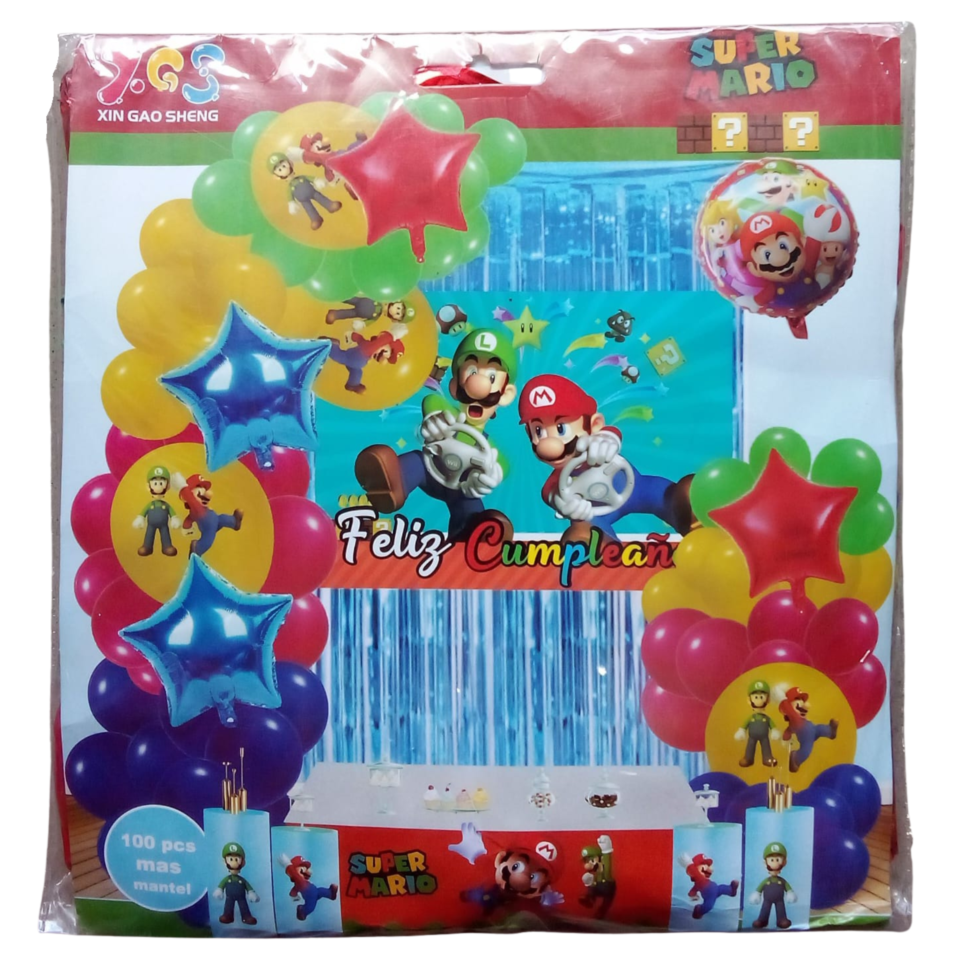 Kit de Decoración - Fiesta Super Mario Bros - 100 pzs incluye mantel