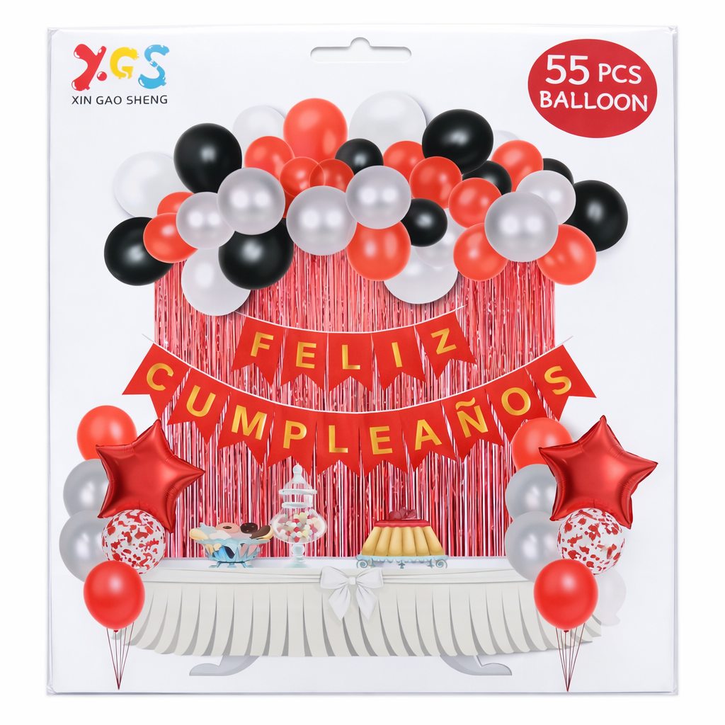 Kit Decorativo de Cumpleaños 55 pcs color rojo