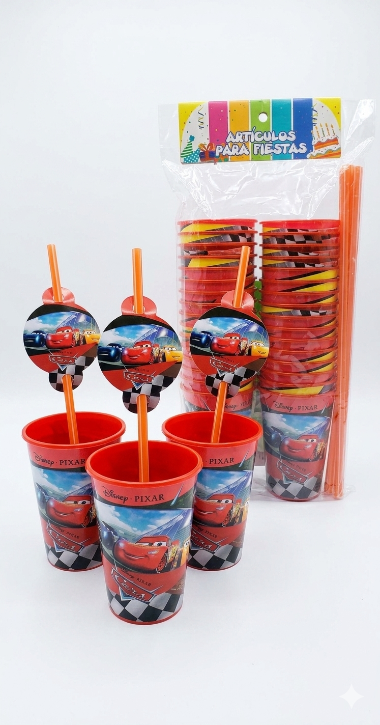 Paquete de Vasos temática Cars para fiestas infantiles x 12 unid