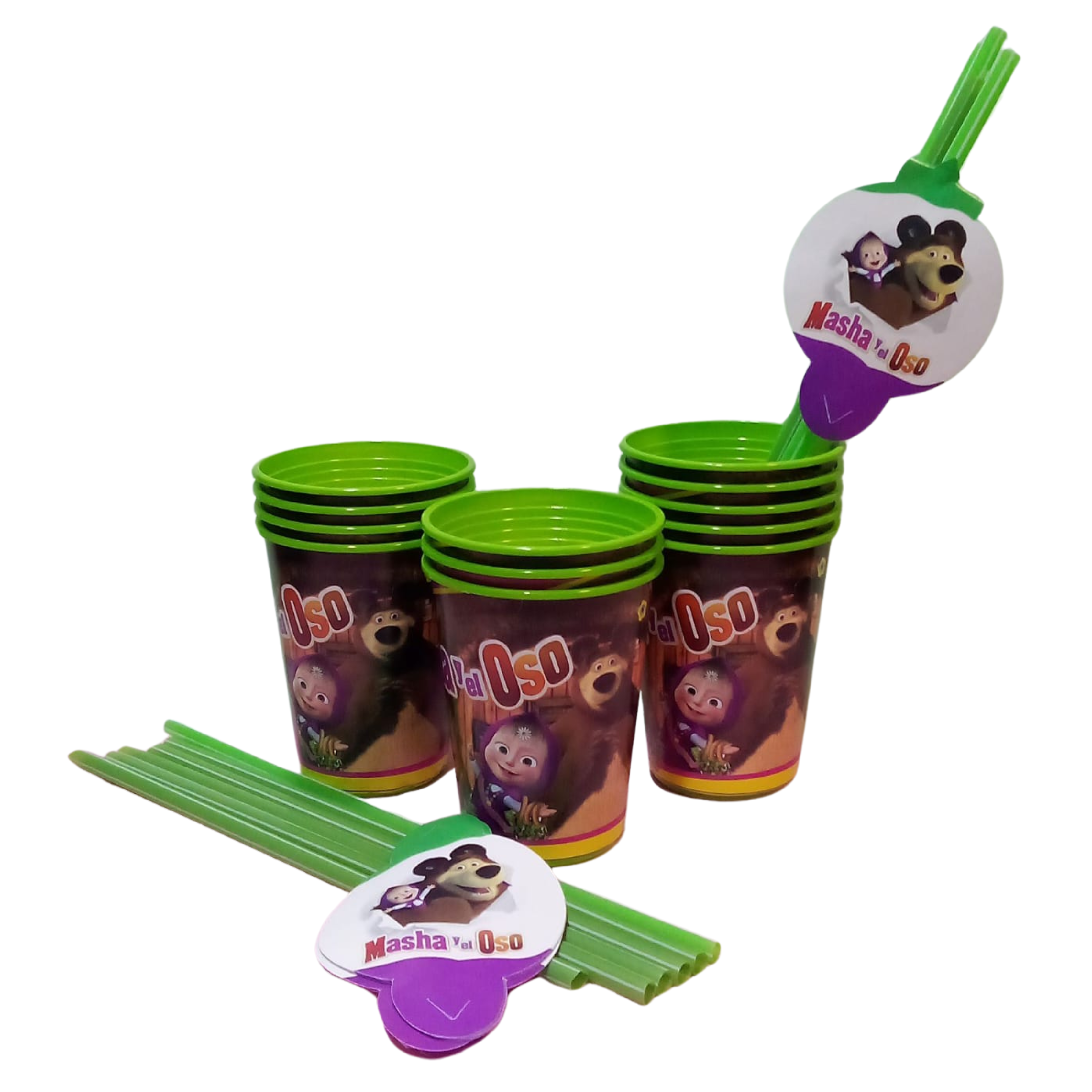 Vasos Temáticos Masha y el Oso con Sorbetes