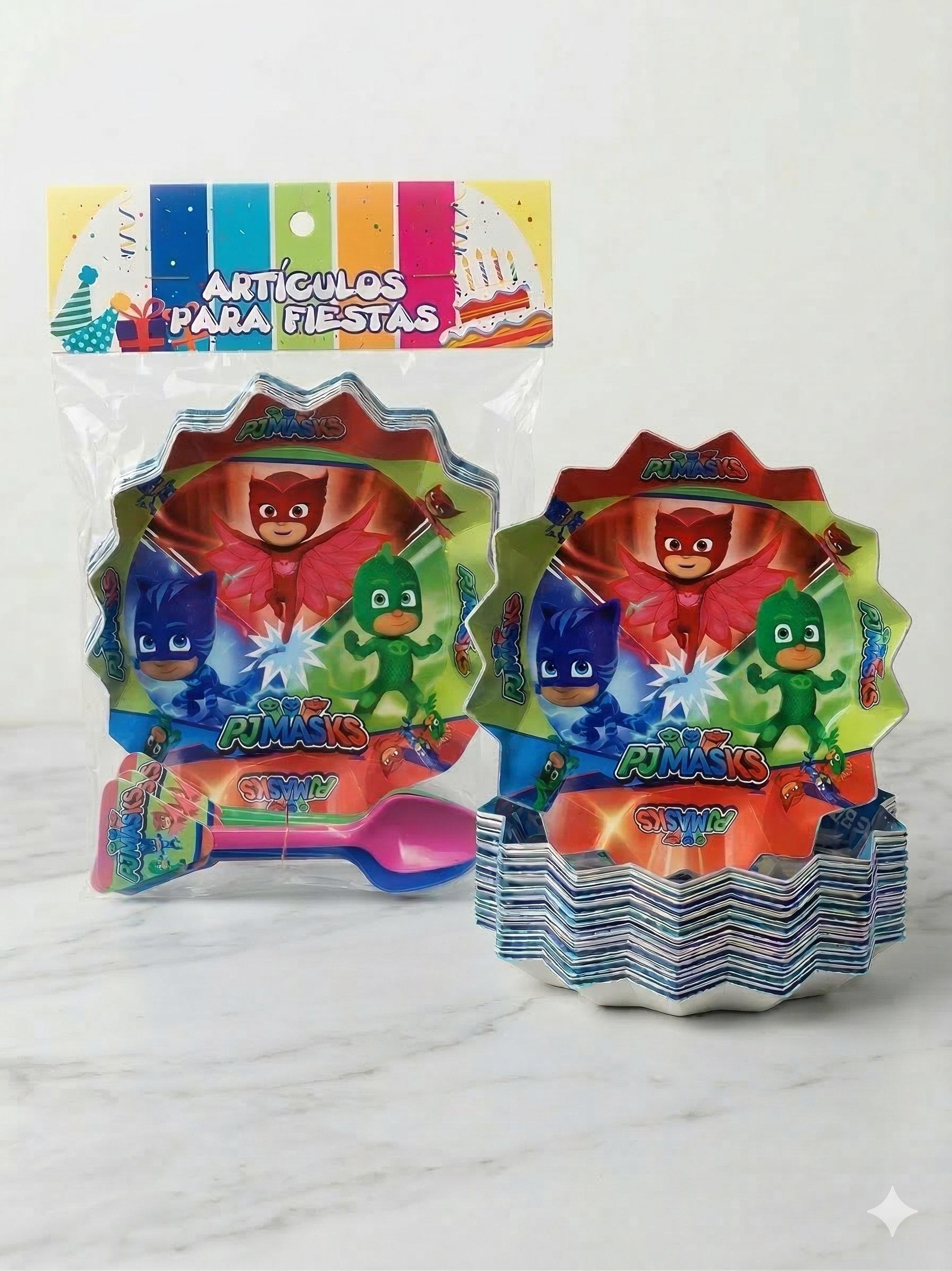 Set de 12 Platos y cucharitas - Fiesta PJ Masks