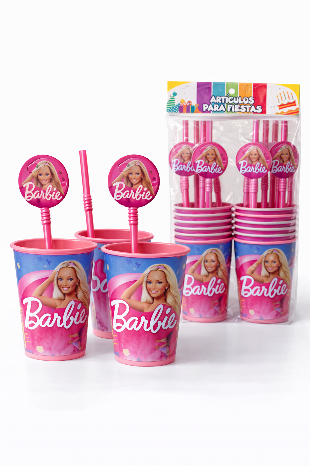 Vasos y sorbetes Temáticos Barbie - Paquete de 12 unidades