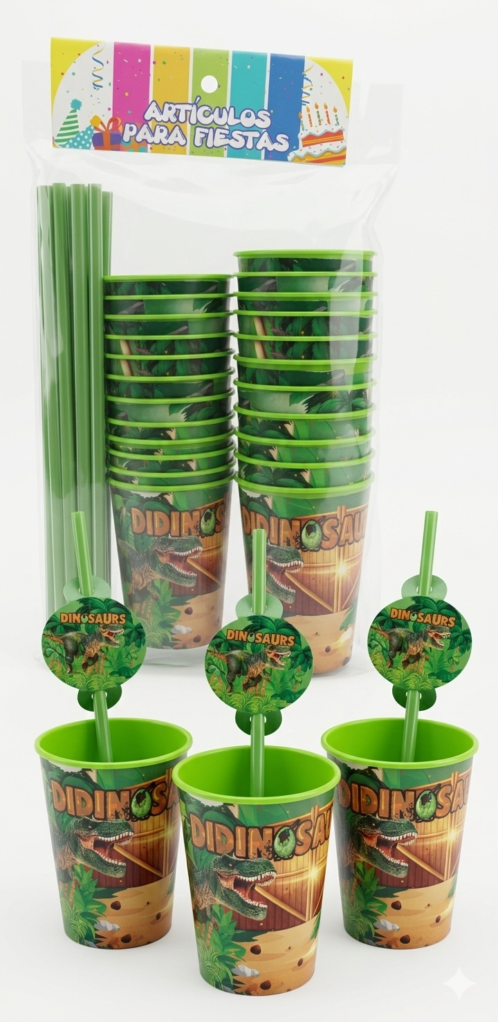Paquete de 12 Vasos de Dinosaurios para Fiesta