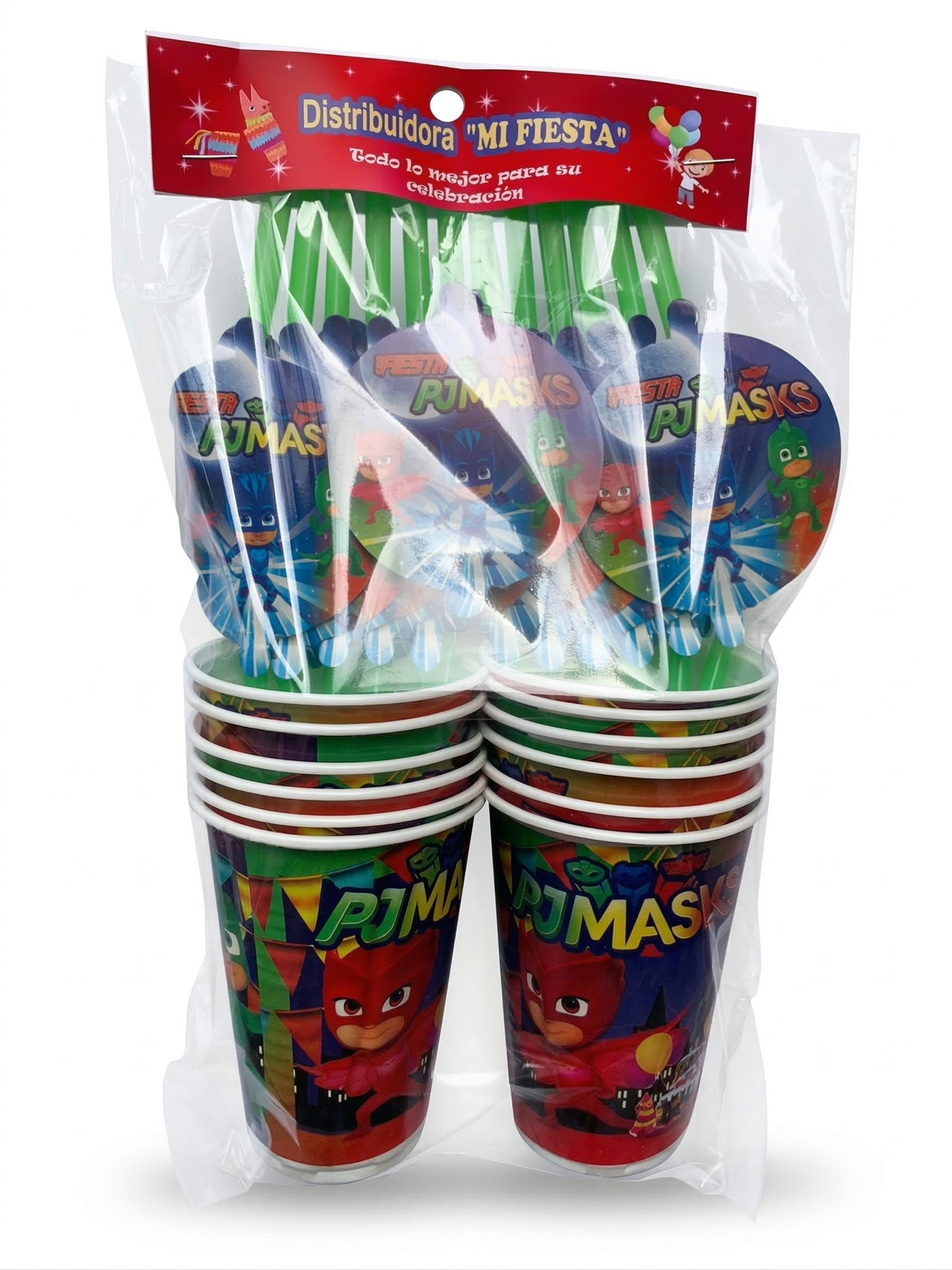 Paquete de 12 Vasos y sorbetes - Fiesta PJ Masks
